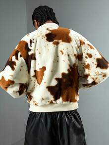 ROMWE MEN Street Life Chaqueta casual de hombre con estampado de vaca, otoño/invierno - Multicolor - Ver 2