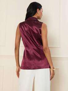 Lilora Elegant Women's Burgundy Sleeveless Lapel Button Front Regular Vest - Burgundy - View 3