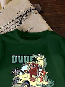 GraphicGems 2pcs Boys Casual Cartoon Print Short Sleeve T-Shirt And Pants Set - Army Green - View 6