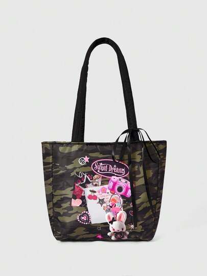 Kawaii Figurative grafische Schultertasche mit großer Kapazität für Frauen