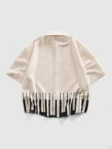 ROMWE MEN Grunge Punk Men's Striped Short Sleeve Single-Breasted Casual/Business Shirt - White - View 10