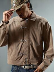 Street Life Men's Corduroy Lapel Long Sleeve Metal Button Casual Jacket