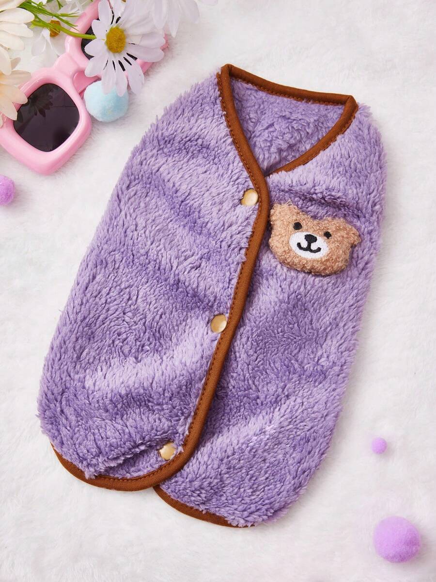 PETSIN Pet Clothing Dog Clothes Cat Vest Small Animal Leisure Wear Double-Fleece Coat Thick And Warm Coat - Purple - View 1