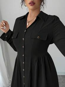 Elenzga Đầm dài tay kiểu Pháp thanh lịch, cỡ lớn dành cho nữ, thích hợp cho mùa Thu/Đông. - màu đen - Xem 5