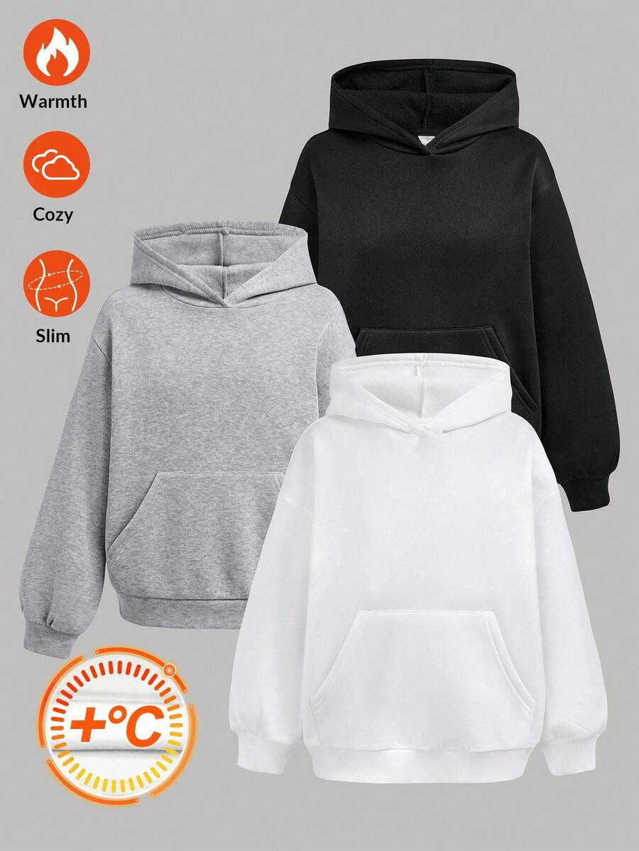 SHEIN 3pcs Tween Girl Basic Casual Black, White, Gray Sweatshirt Set - Multicolor - View 1