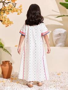 رمضان عباءة طويلة بطبعات زهرية عربية تقليدية، قصيرة الأكمام وذات رقبة على شكل حرف V، مناسبة للفتيات في الشرق الأوسط، ألوان زاهية مناسبة للربيع/الصيف، للاستخدام اليومي، المناسبات الرسمية، التسوق، السفر