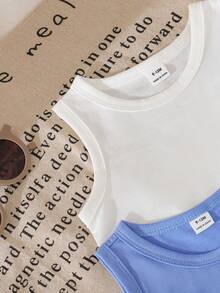 SHEIN 5件套休闲白色针织无袖背心，适合叠穿、外出、休闲穿着、旅行，适合6个月至3岁的男婴。