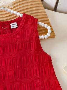 SHEIN Playful Pals Baby Girl Ruffled Sleeveless Solid Color Dress, Casual And Comfortable Princess Dress For Summer, Suitable For Outings Or Layering - Red - View 5