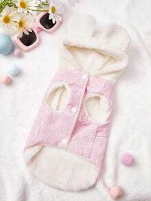 PETSIN 1pc 2 In 1 Cute Thermal Lined Warm Leash-Attached Pet Jacket For Autumn/Winter