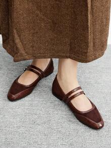 CUCCOO BIZCHIC 女士休闲百搭通勤简约搭扣平底鞋 - 咖啡棕 - 查看 4