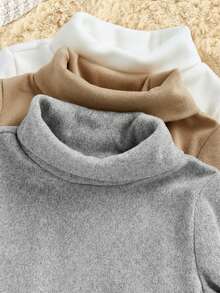 SHEIN 3件套新生儿男女宝宝加厚保暖纯色高领长袖连体衣裤套装，舒适百搭，时尚休闲，适合室内、室外、日常穿着、运动、玩耍、派对、摄影、节日、万圣节等秋冬季场合。 - 彩色 - 查看 4