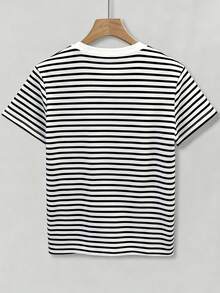 Resyla Camiseta de manga corta con estampado de rayas y unicornio, adecuada para el uso diario en verano - Multicolor - Ver 2