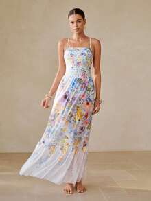 Swim Oasis Women's One-Piece Swimsuit With Square Neck, Spaghetti Strap, Mesh Skirt, Elegant & Casual Style For Vacation - Multicolor - View 2