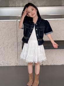 DAZY Young Girls Washed Casual Korean Style Retro Denim Blouse