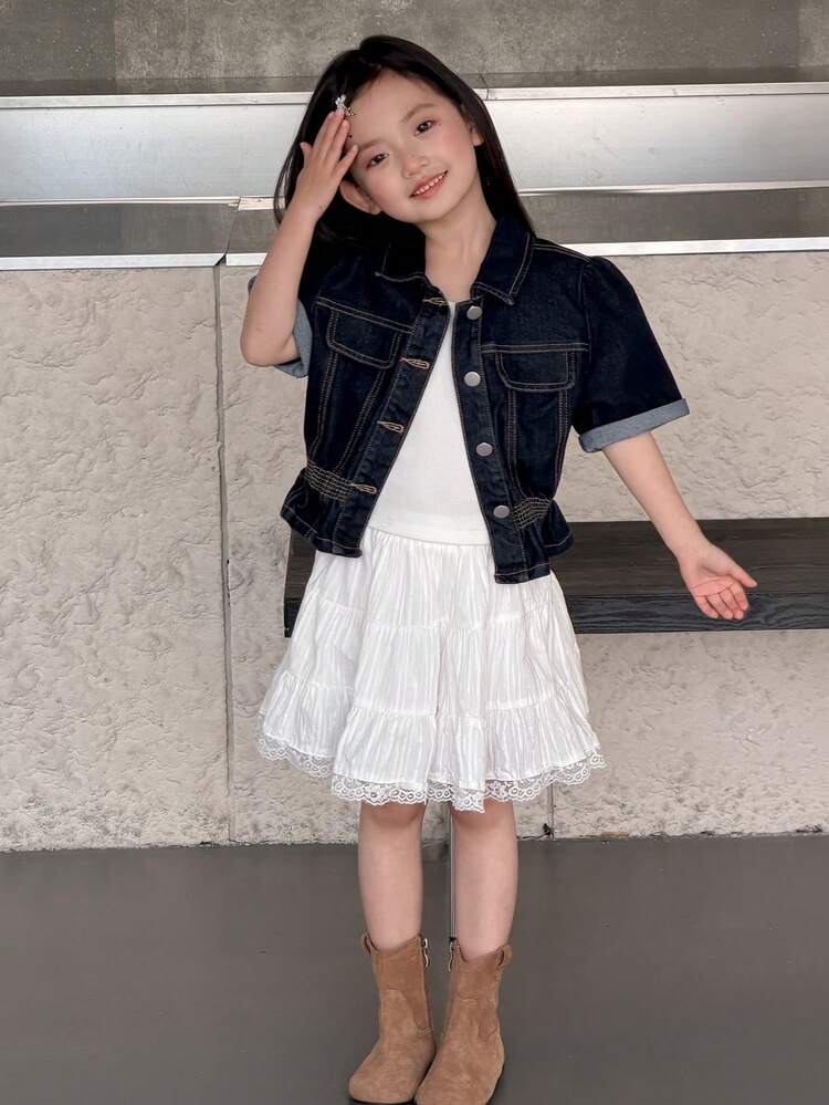 Young Girls Washed Casual Korean Style Retro Denim Blouse