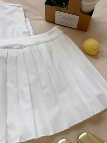 SHEIN EZwear 女性運動打底褲,配褶皺網球裙覆蓋 - 白色 - 查看 5