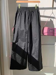SHEIN EZwear Quần Nữ Có Trang Trí Nơ - màu đen - Xem 2