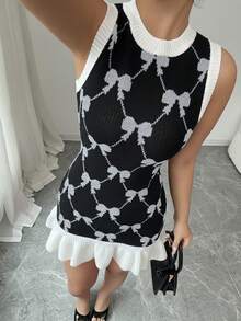 Elenzga Unique Design Sleeveless Bowknot Ruffle Hem Women Knit Dress - Multicolor - View 5