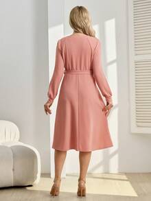 SHEIN 高级针织孕妇哺乳连衣裙，冬季新品 - 粉色 - 查看 2