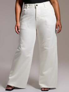 MUSERA 高腰水洗牛仔裤，适合街头风、休闲风、酷女孩风、Y2K风、2000年代风格 - 白色 - 查看 3