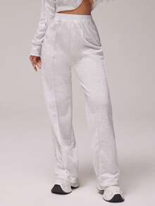 Eassivo Eassivo 女士亚麻灰色运动裤 运动休闲裤 - 淺灰色 - 查看 4