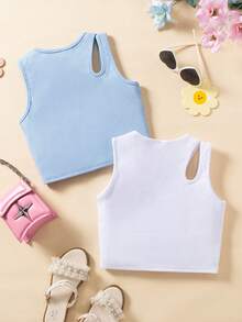 Bộ 2 áo croptop ôm sát, thêu họa tiết 3D rực rỡ cho bé gái, màu trắng và hồng tím. - Nhiều màu - Xem 2