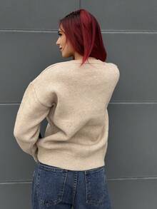 Bearsaez Women's Casual Loose Fit Colorblock Pullover Knit Sweater, Winter - Beige - View 3