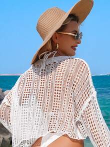 Swim Vcay 宽松镂空长袖沙滩罩衫（女士款） - 白色 - 查看 2