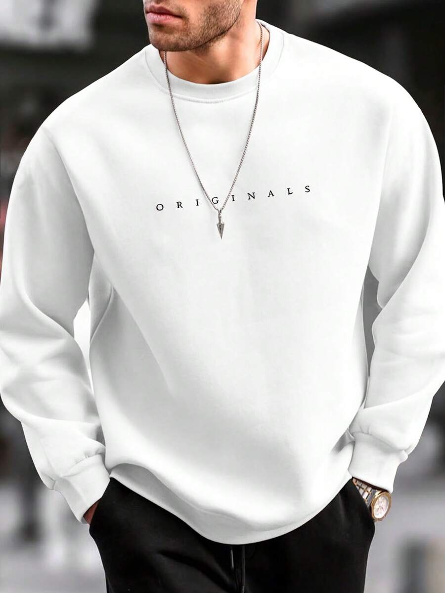 Manfinity Homme 男士休闲字母印花圆领长袖宽松运动衫，秋季