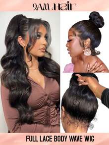 蓬松丰盈全蕾丝真人发假发，150%密度，Remy真人发，预先拔毛，隐形蕾丝前额，黑色假发，适合女性，新娘发型，婚礼生日派对，360度全蕾丝真人发假发，20英寸无胶假发，真人发假发，蕾丝前额假发，100%纯手工制作，隐形全蕾丝假发，自然黑色编发假发 - SNatural - 查看 1