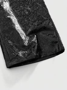 ROMWE MEN Street Life 男士PU纹理阔腿宽松休闲短裤 - 黑色 - 查看 11