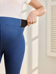 SHEIN Maternity High Waist Casual Versatile Skinny Jeans - Blue - View 5