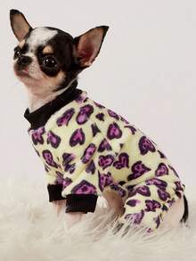 PETSIN 1pc Black And Red Leopard Print Flannel Pet Jumpsuit Casual Style Autumn And Winter Thick Warm Pet Clothing - Multicolor - View 1