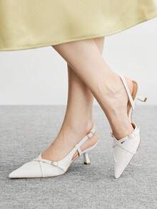 CUCCOO BIZCHIC Women's Fashion Versatile Pointed Toe Buckle Pumps - White - View 3