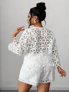 SHEIN Tall CURVE 大码女士优雅性感镂空不对称下摆设计上衣，适合优雅聚会、日常穿着、派对场合 - 白色 - 查看 2