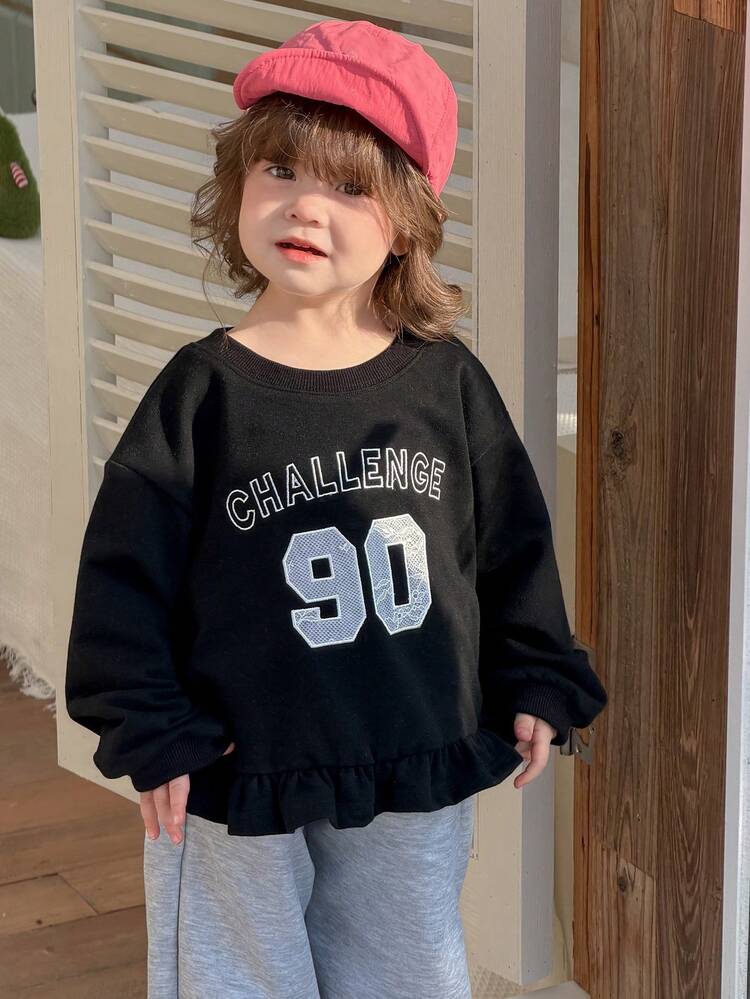 Baby Girls' Round Neck English Letter Print Long Sleeve Top Spring Toddler Girls Clothes