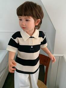 DAZY Toddler Boys' Striped Short Sleeve Polo Shirt - Black and White - View 4