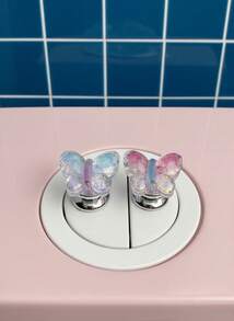 Joivida Colorful Butterfly Toilet Flush Handle, Convenient Press-Style Bathroom Flush Switch For Nail Technicians With Long Nails