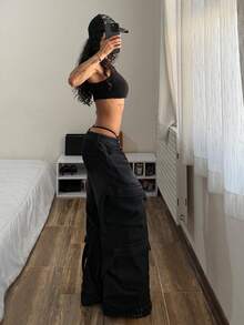 StreetHx 女士休闲水洗阔腿工装牛仔裤 - 彩色 - 查看 4