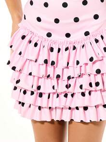 SUMWON WOMEN 波点荷叶边无袖方领迷你连衣裙，层叠荷叶边和露背设计，适合夏季情人节派对穿着 - 粉色 - 查看 5