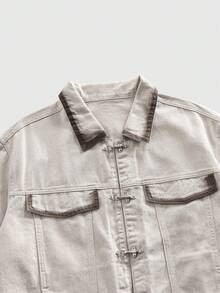 ROMWE MEN Grunge Punk Men's Spray-Dyed Brown Casual Denim Shirt With Metal Buttons - Brown - View 12