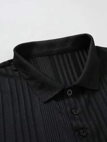 Manfinity Homme Men's Casual Commuter Button-Up Polo Shirt - Black - View 3