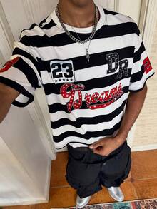 Manfinity Campus Court Men's Casual Striped Print T-Shirt - Multicolor - View 5