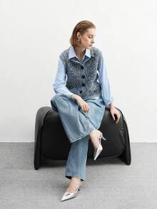 CUCCOO BIZCHIC 女士尖头高跟细高跟鞋，杏色亮面露跟套穿式连衣裙鞋，适合通勤和日常穿着 - 紋理銀色 - 查看 5