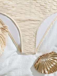 Ensemble de bikini à bretelles fines avec jupe, décor métallique en forme d'étoile de mer, couleur unie, pour les jeunes filles en été - Nude - Voir 7