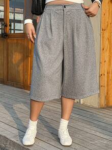 Dazy Plus Pantalones cortos casuales de moda, pantalones de pierna ancha, estilo callejero - Gris - Ver 3
