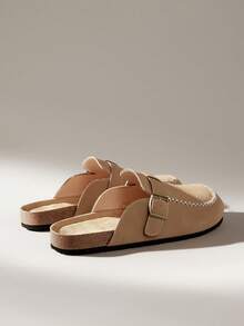 Solecia Damen neue flache Slip-On Schuhe, halb bedeckte Sandalen aus einem samt-ähnlichen PU-Material, bequem und vielseitig, geeignet für Ausgehen, Einkaufen und Freizeitbekleidung. - Braun - Übersicht 4