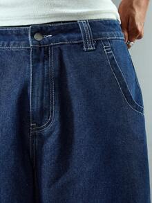 ROMWE MEN Anime Quần short denim dáng rộng, thường ngày có túi thêu họa tiết chữ dành cho nam - Màu xanh lam - Xem 7