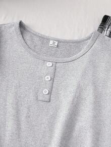 2pcs Plaid Casual Loungewear Set With Faux Button Front, Long Sleeve Top And Pants For Teens