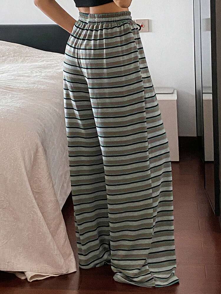Women's Striped Loose Elastic Waist Casual Straight Leg Comfortable Pajama Bottoms